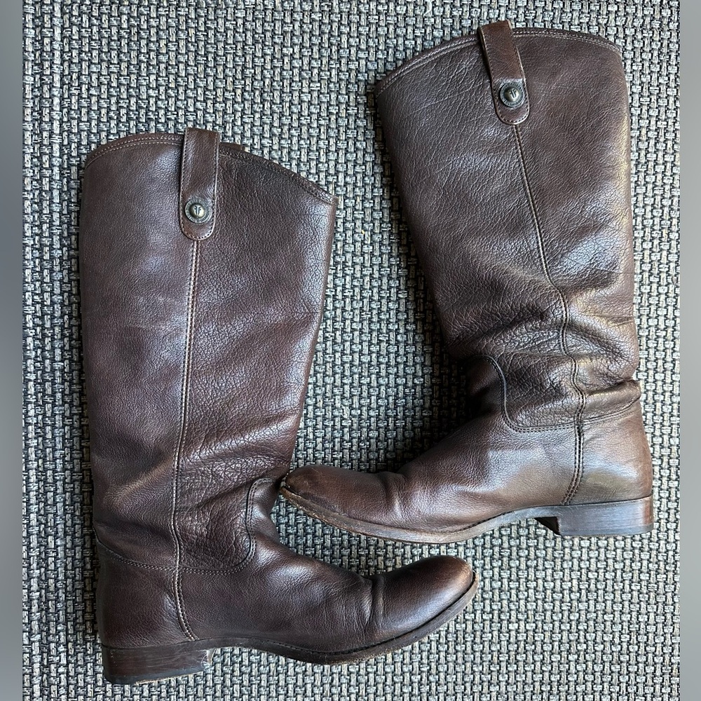 Frye Melissa Button Dark Brown Chocolate Leather Knee High Boot need resoling 10